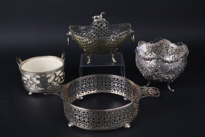 800 Continental Silver Footed Reticulated Bowl