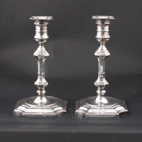 Pair of Sterling Silver Square Footed Candlesticks
