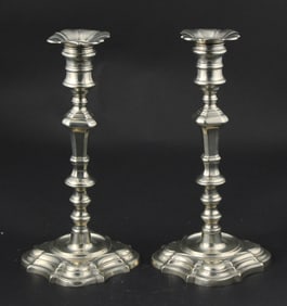 Pair of Chinese 18th C. Paktong Candlesticks