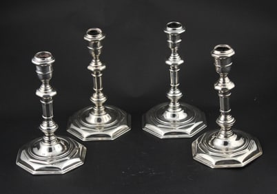 Assembled Set of Four George I Irish Silver Candlesticks