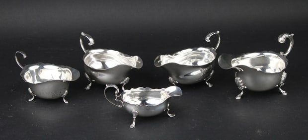 Five Sterling Silver Sauce Boats