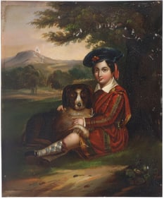 Scottish Lad and his Dog, Oil on Tin