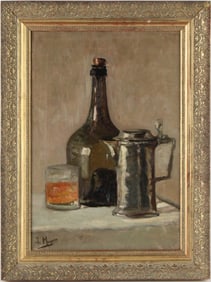 Isidore Meyers, Belgian 1836-1917, Still Life with Bottle and Jug, Oil on Canvas