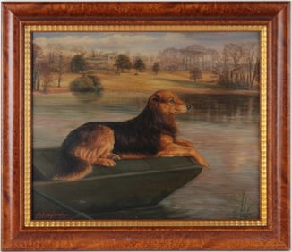 Benedict A. Hyland, English 1829-1892, Dog on Prow of Rowboat, Oil on Board