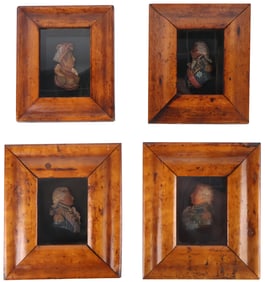 Set of Four English Wax Profile Relief Portrait Plaques