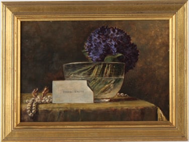 Still Life with Purple Flowers, Oil on Panel