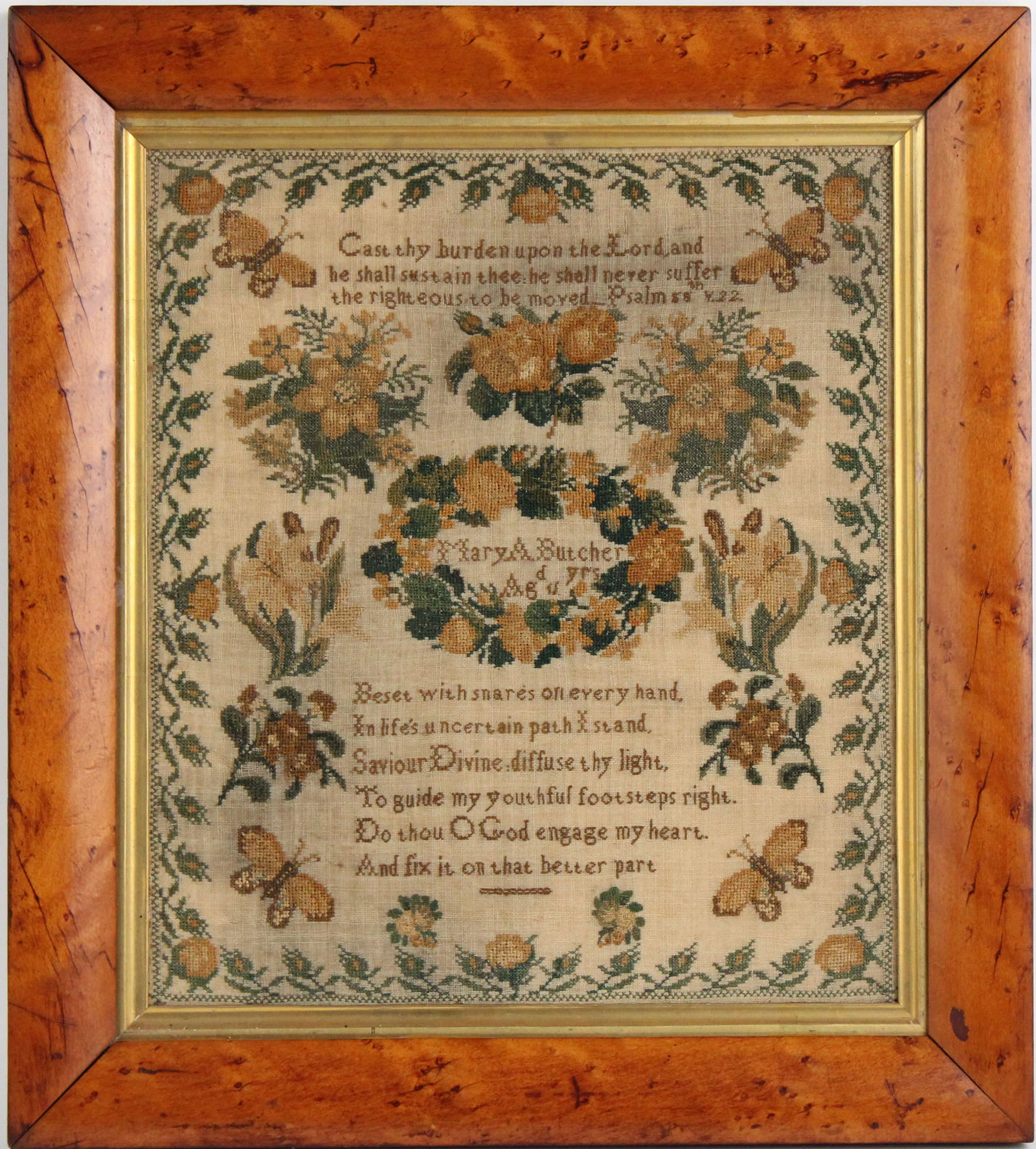 English Needlework Silk on Linen Embroidered Sampler (1 of 5)