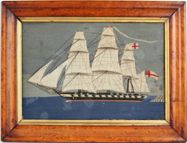 English Woolwork Portrait of a Ship