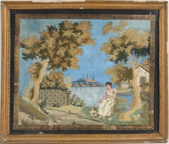 Silk Work Portrait of a Woman by a Lakeside