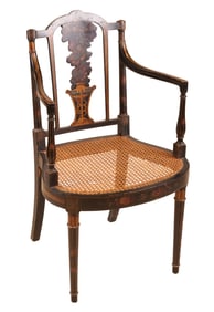 Regency Style Paint Decorated and Caned Open Armchair