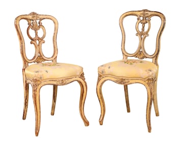 Pair of Rococo Style Painted and Giltwood Side Chairs
