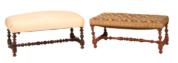 Two William and Mary Style Upholstered Benches