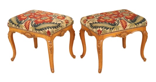 Pair of Louis XV Style Carved Fruitwood Footstools