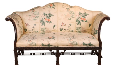 George III Style Upholstered Carved Wood Settee