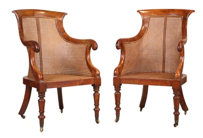 Pair of George IV Walnut and Caned Seat and Back Bergeres