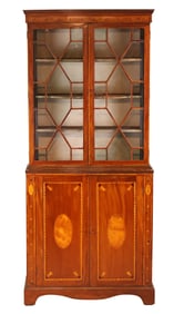 George III Inlaid Mahogany Bureau Bookcase