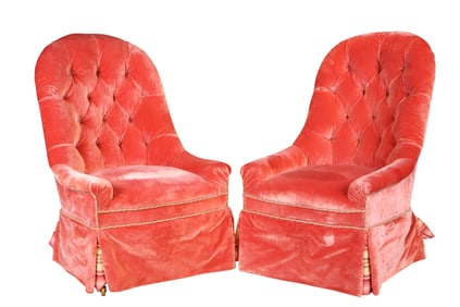 Pair of Victorian Style Pink Velvet Upholstered Chairs