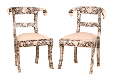 Pair of Anglo-Indian Style Mosaic Side Chairs