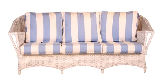 White Painted Wicker Settee