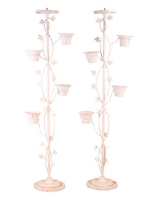 Pair of White-Painted Metal Multi-Tiered Plant Stands