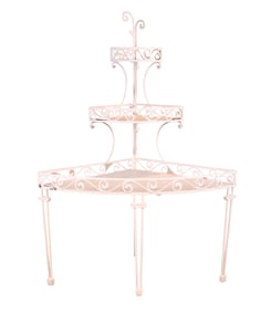 White-Painted Metal Corner Plant Stand