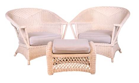 Pair of Henry Link White Wicker Club Chairs