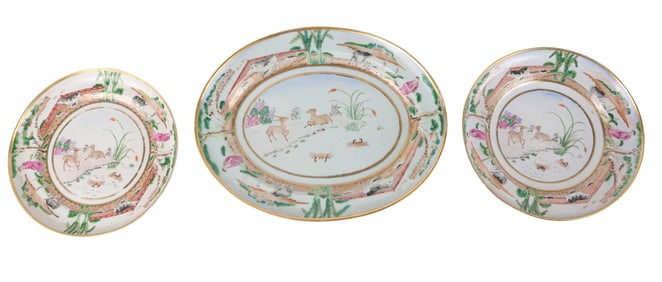 Chinese Export Porcelain Famille Rose Platter and Two Plates