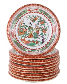 Ten Chinese Export Porcelain Famille Vert Deep Plates