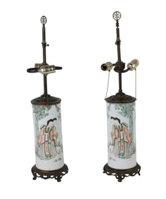 Pair of Chinese Enameled Porcelain Hat Stands