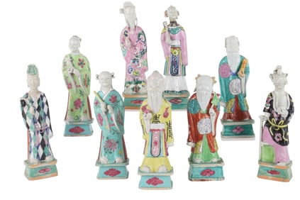 Group of Nine Chinese Porcelain Figures of Immortals