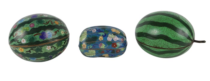 Three Chinese Cloisonne Melon-Form Boxes