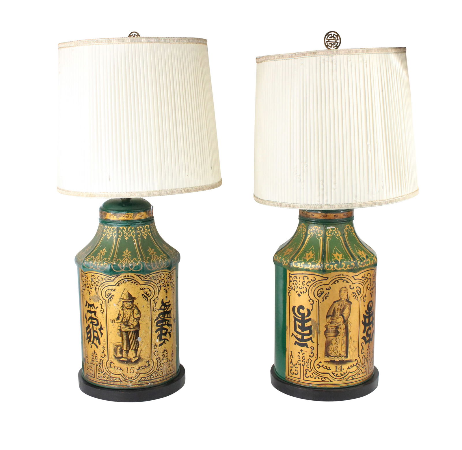 Pair of Chinese Tole Tea Cannister Lamps (1 of 10)