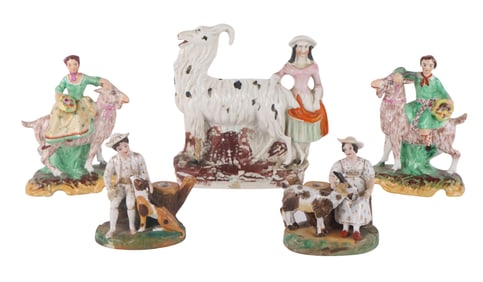 Five Staffordshire Figurals with Goats