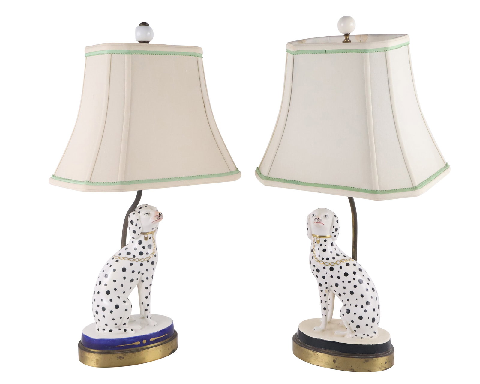 Pair of Staffordshire Style Dalmatians, Mounted as Lamps: Pair of Staffordshire Style Dalmatians, Mounted as Lamps 20th C. Provenance: Property From The Estate of Barbara Mallory Hathaway Dalmatian: 10"h, Overall: 24"h