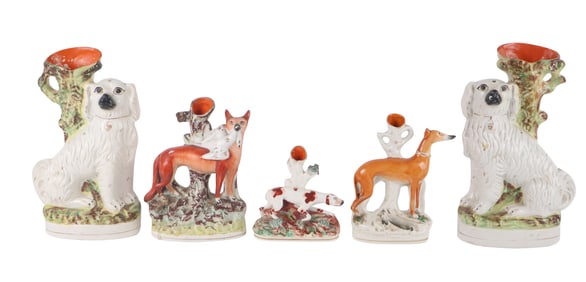 Five Staffordshire Animal-Form Spill Vases