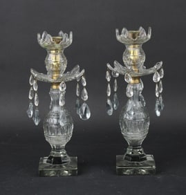 Pair of Regency Style Cut Glass Girandole Candlesticks