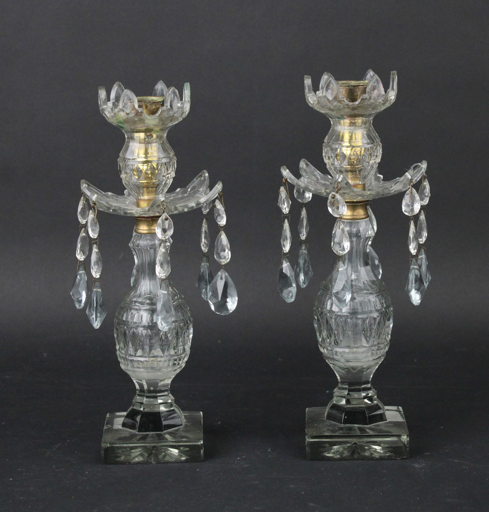 Pair of Regency Style Cut Glass Girandole Candlesticks (1 of 7)