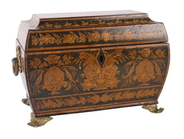 Regency Gilt-Metal Mounted Penwork Tea Caddy