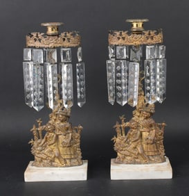 Pair of Regency Bronze and Partial Gilt-Bronze Girandole Candlesticks