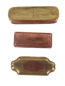 Three Engraved Brass and Copper Tobacco Boxes