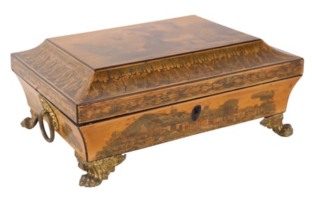 Regency Penwork Decorated Card Box