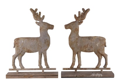 Pair of Deer Form Grey-Painted Metal Weathervanes