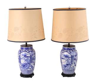 Pair of Modern Blue and White Porcelain Vases