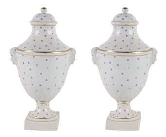 Pair of Neoclassical Porcelain Covered Urns