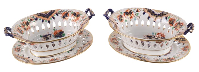 Pair of Imari-Palette Reticulated Baskets