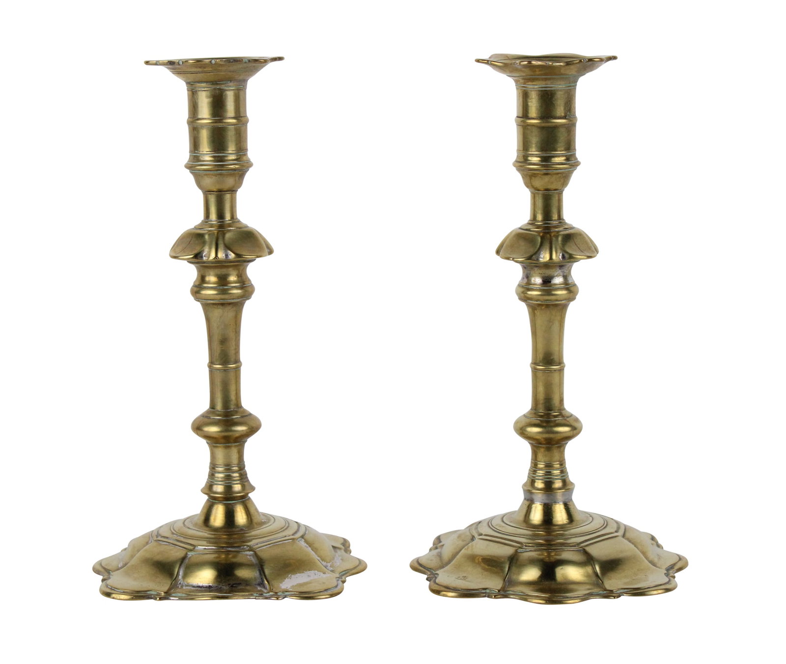 Pair of Georgian Silvered Brass Petal-Base Candlesticks (1 of 7)