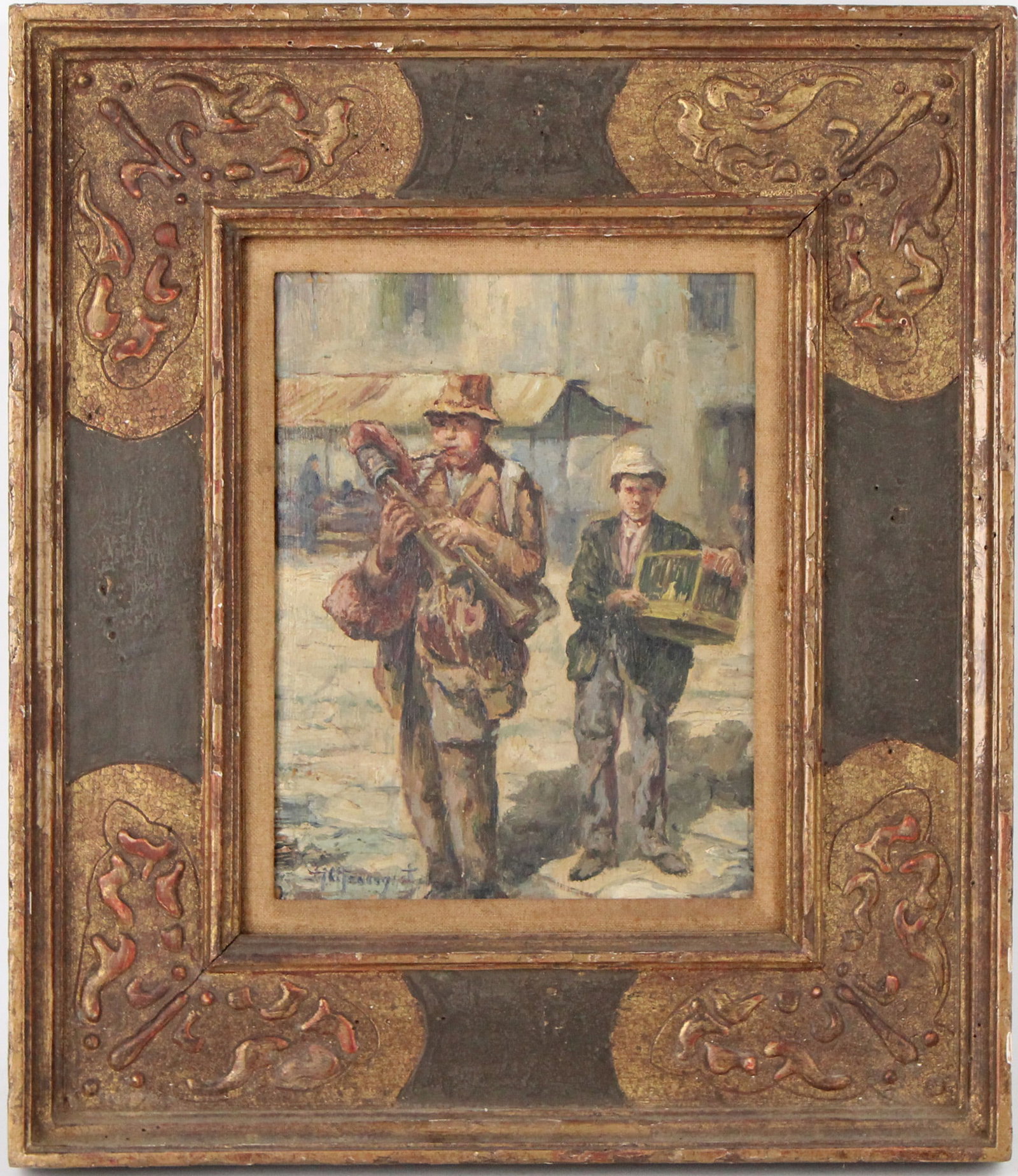 Attrib. Maurice Brazil Prendergast, 1858-1924, Two Musicians in Piazza, Oil on Board (1 of 5)