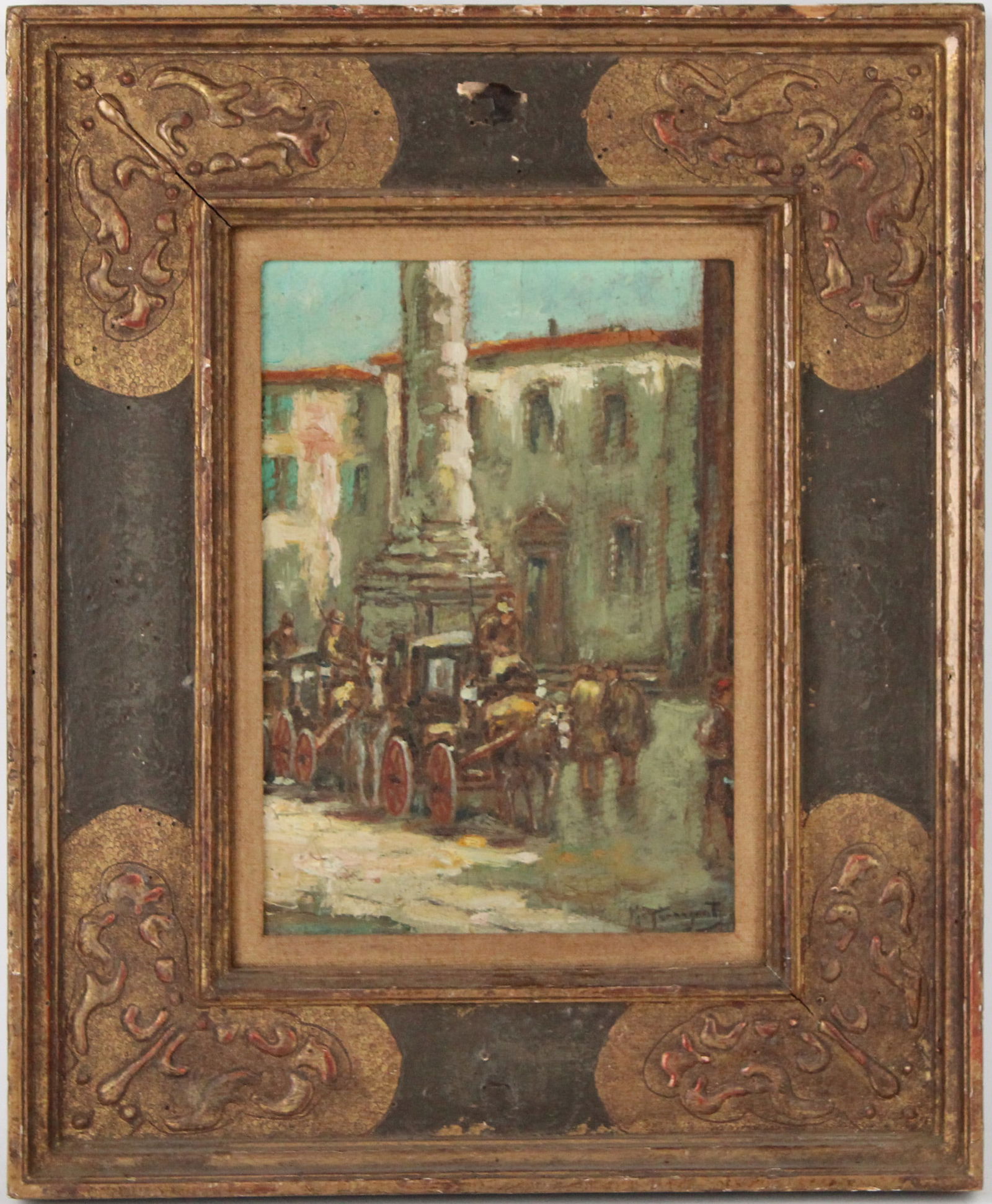 Attrib. Maurice Brazil Prendergast, 1858-1924, Marble Column in Piazza, Oil on Board (1 of 5)