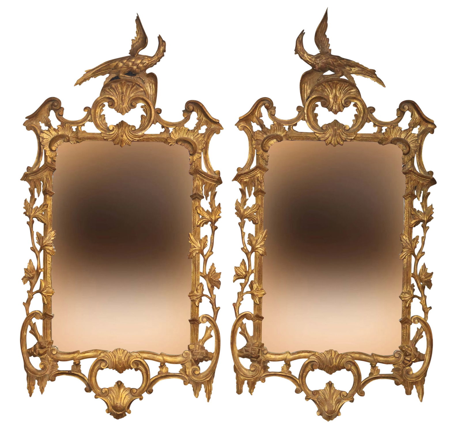 Pair of Chinese Chippendale Carved Giltwood Mirrors (1 of 11)