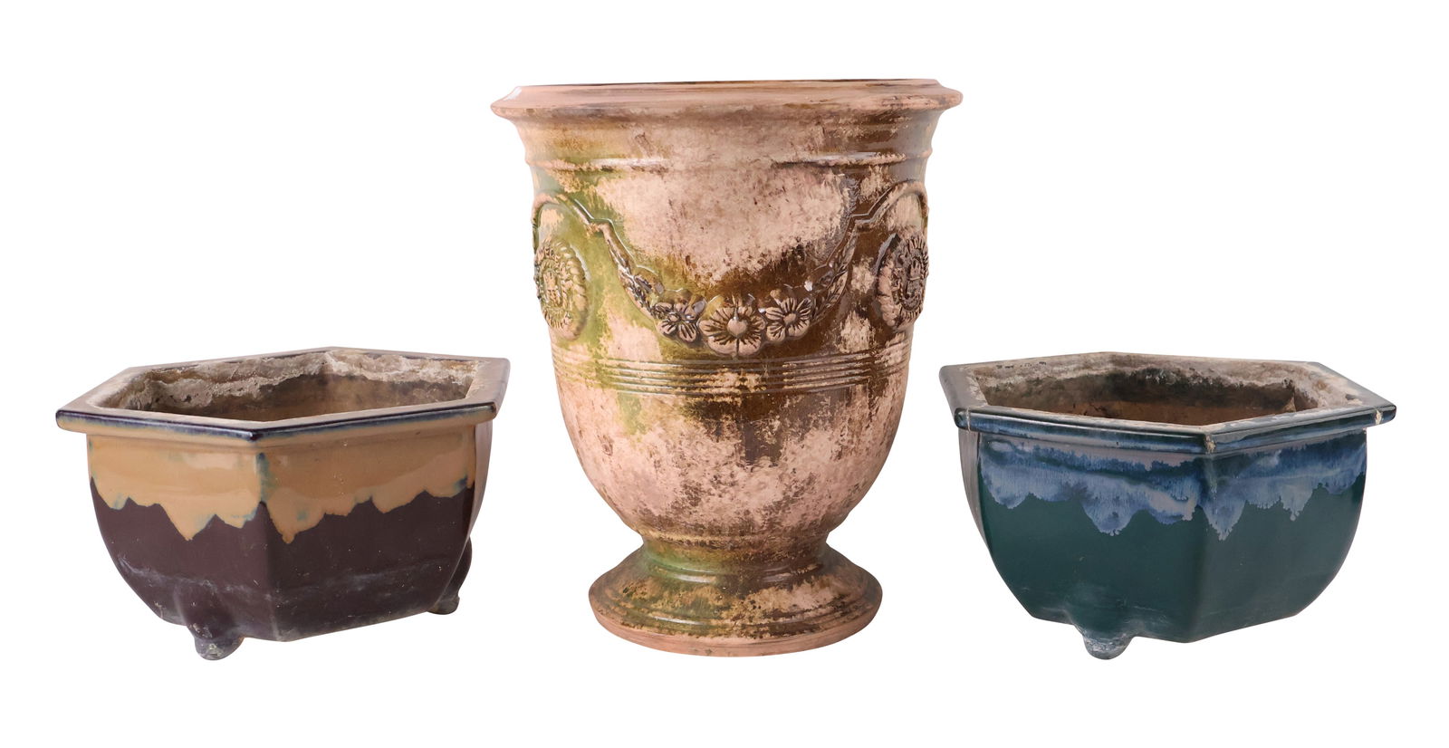 Three Glazed Earthenware Planters (1 of 9)
